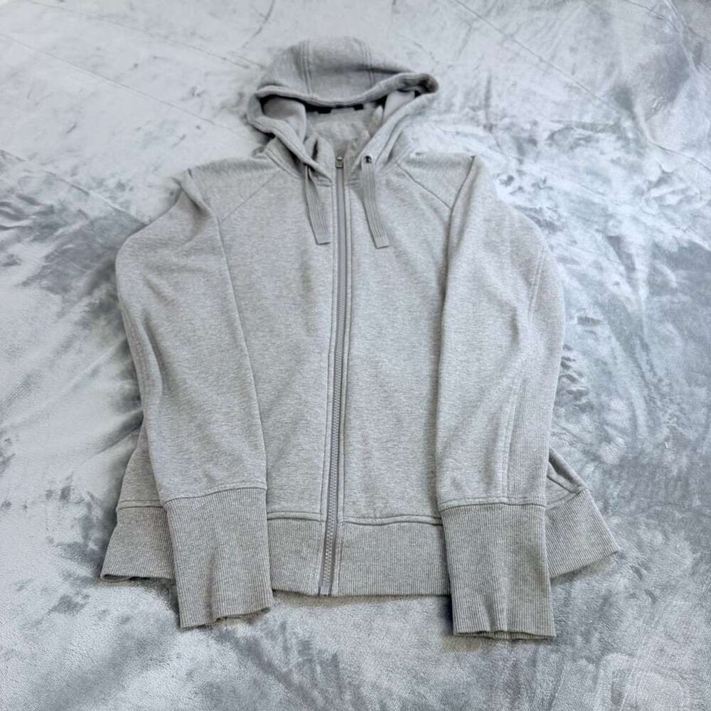 Athleta Sweater Womens Sz M Grey Hoodie Full Zip Fleece Scuba Thumbhole Ladies - Picture 2 of 14